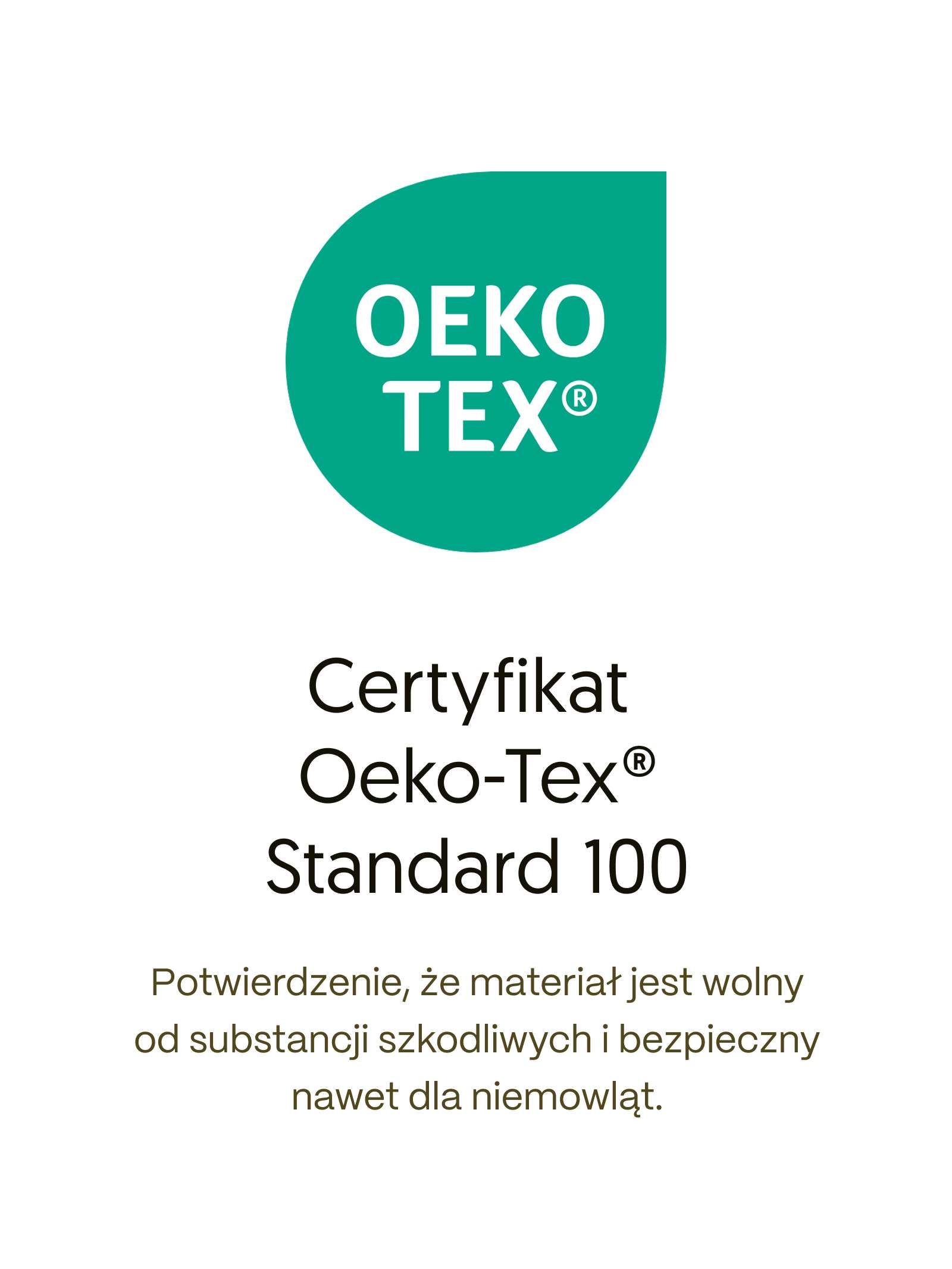 „Certyfikat Oeko-Tex Standard 100, potwierdzający bezpieczeństwo materiałów ręcznika Mlumo dla dzieci”